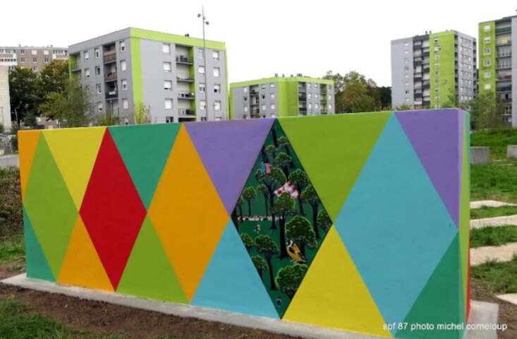 Quartier Rouge - Au bord du rêve - Peinture de l’artiste installée dans le quartier Val de l’Aurence de Limoges.